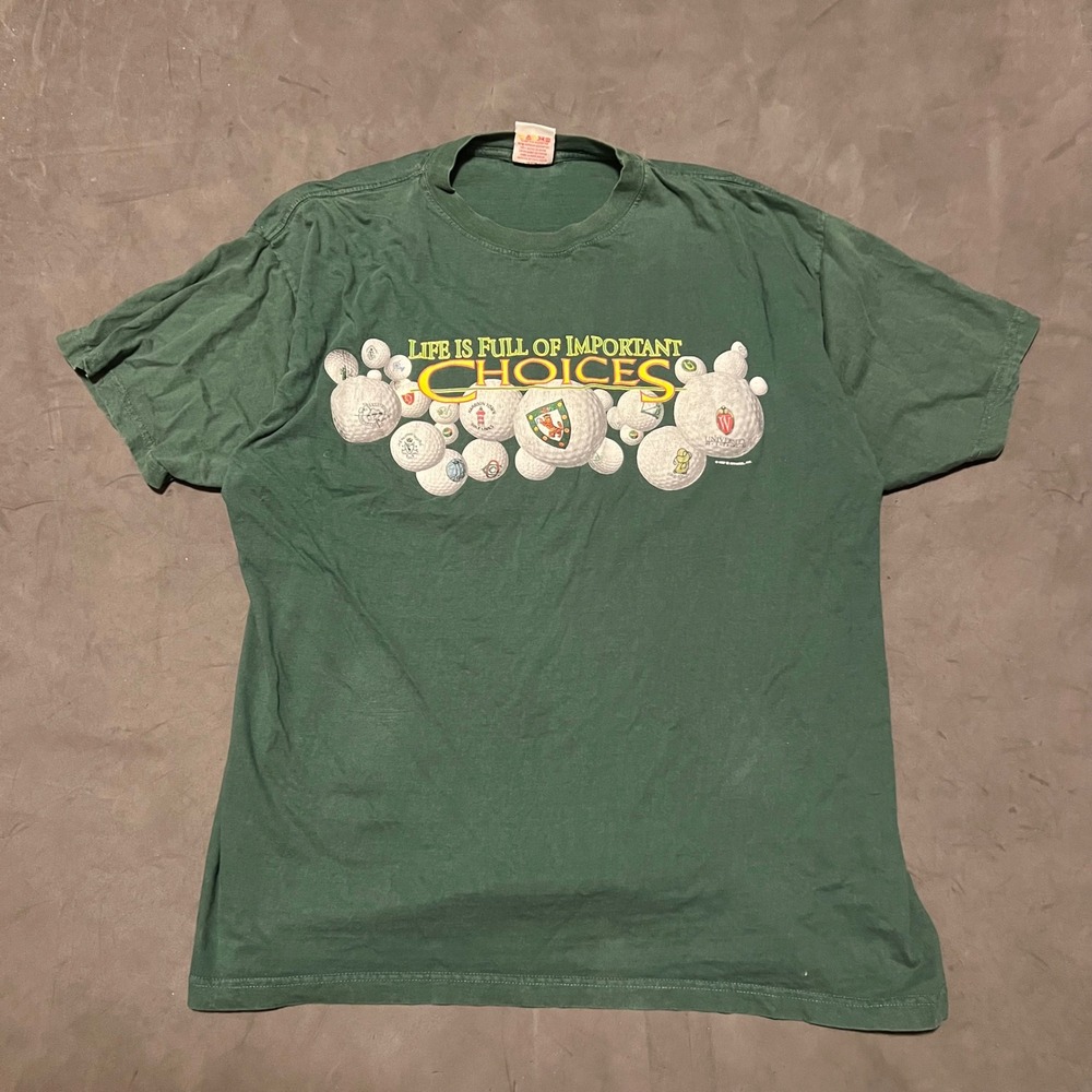 VTG 90s Novel Teez Life is Full of Important Choices Golf T-Shirt XL Green